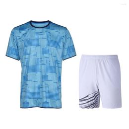 Men's Tracksuits Badminton Sports Wear Dark Light Blue Cheque Design Yoga Breathable Short Sleeve Shorts Two-Piece T-Shirt Xs-6Xl