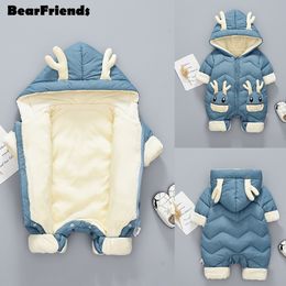 Down Coat 2023 born Baby Girl clothes Winter Snowsuit Plus Velvet Thick Boys Jumpsuit 0 3 Years Romper boy Overalls Toddler 230814