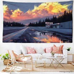 Tapestries Sunset Painting Tapestry Wall Hanging Modern Minimalist Style Art Bedroom Decor Background R230815