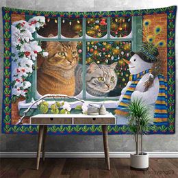 Tapestries Cute Cat Tapestry Wall Hanging Animal Style Dormitory Living Room Decor R230815
