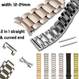 Watch Bands Flat Curved End Solid Metal Watch Band Strap 12 14 15 16 17 18 19 20 21 22mm 23 24mm Stainless Steel Watchband Wrist Bracelet 230814