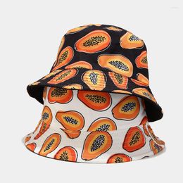 Berets Tropical Fruit Papaya Pattern Bucket Hats Men Double Side Basin Caps Male Sunscreen Fisherman Hat Panama