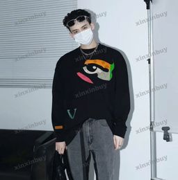 xinxinbuy Men women designer Sweatshirt Coloured Face label graffiti printing sweater Grey blue black white S-XL