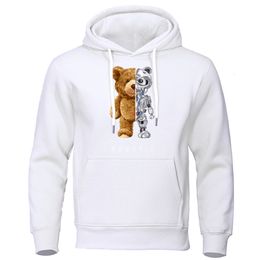 Men's Hoodies Sweatshirts Funny Robot Teddy Bear Hoodie Robotic Bear Clothing Casual Hooded Y2K Men Fashion Sweatshirts Fleece Oversized Loose Streetwear 230815