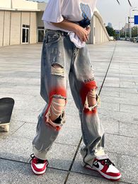 Men's Jeans Men Baggy Brushed High Waist Retro Skater Grunge Y2k Pants Wide Leg Loose Street Style Hip Hop Trousers For