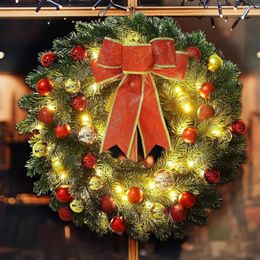 Decorative Flowers Long-lasting Christmas Wreath Led Glowing 30/40cm Pine Needle Bowknot Ball Garland For Indoor Outdoor Door Wall