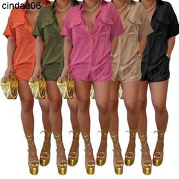 Retail Women Shorts Set Two Piece Tracksuits Summer Fashion Casual Button Pocket Shirt Bandage top t shirt and short Pants Outfits