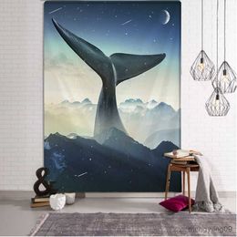 Tapestries Whale Tail Creative Printing Tapestry Wall Hanging Sea Beach Towel Picnic Mat Living Room Home Decor R230815