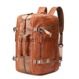 Duffel Bags Large Capacity Business Trip Back Pack Men Luxury Brand PU Leather Backpack Men Vintage Travel Laptop Waterproof Multi Pocket J230815