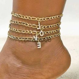 Anklets New Fashion Initial anklets Letter pendant Women Simple 316L Stainless Steel Figaro Chain Anklet For Women Jewellery wholesale J230815