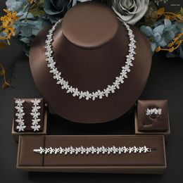 Necklace Earrings Set 2023 Brilliant Fashion Zircon Flower Earring Bracelet Ring 4pc For Women Luxury Bridal Wedding Party Jewellery