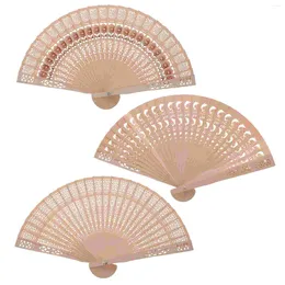 Decorative Figurines 3pcs Folding Fan Chinese Style Hand Wooden Hollow Curved For Women