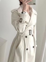 Women's Trench Coats 2023 Women Coat White Double Breasted Long Spring Sashes Korean High Quality Female Windbreaker 230814