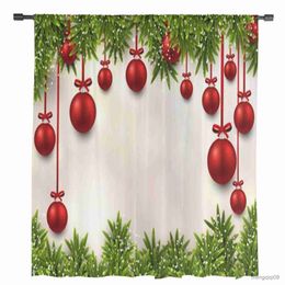 Curtain Christmas Fir Twigs And Colourful Balls Sheer Curtains For Living Room Bedroom Balcony Transparent Window Blinds Kitchen Drapes R230815