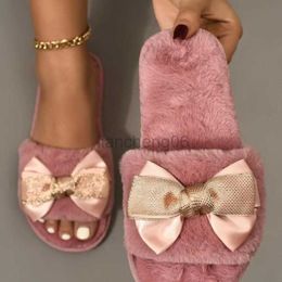 Slippers Winter Fashion Women Home Slippers Warm Shoes Slip On Flats Bowtie Ladies Fur Plus Size Ytmtloy Indoor Zapatillas Mujer Casa X230519