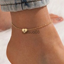 Anklets 2023 New Fashion Heart Initial Letter Anklet Women Temperament Stainless Steel Chain Anklet For Women Jewelry Gift J230815