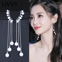 Dangle Earrings LIVVY Silver Colour Exquisite Fashion Pearl Tassel Multi Beaded Ear Line Long For Women Wedding Accessories Gift