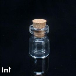 1ML Small Mini Clear Glass Cork Vials with Wood Stoppers Message Weddings Wish Jewellery Party Favours Bottle Tube Wvimg