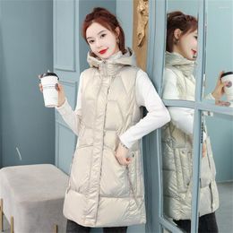 Women's Vests 2023 Autumn Winter Vest Sleeveless Jacket Black Waistcoat Outerwear Female Women Student Cotton Coats Hooded Long Thick Warm