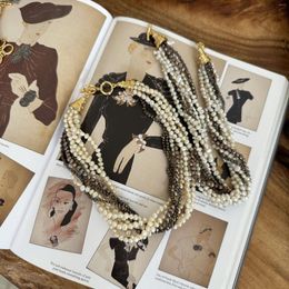 Chains Italian Vintage Freshwater Pearl Baroque Black Multi-layer Necklace Natural Elegant Lady Summer Bohemia Holiday Accessory