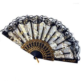 Decorative Figurines Rose Flower Lace Fans Chinese Style Dance Wedding Party Bridal Hand Fan Gypsy Folding Decoration