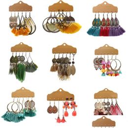 Dangle Chandelier Boho Style Tassel Earring Womens Feather Flower Sweet Candy Color Drop Jewelry 3Pair/Set Delivery Earrings Dhibp