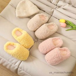 Slipper Cute Children Slippers Winter Girls Furry Home Flip Flops Soft Indoor Wooden Floor Thick Warm Anti-slip Cotton Shooes R230815