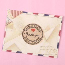 Hurtownia 1 -calowa Kraft Okrągły papier Dziękuję samoprzylepne naklejka ręcznie z miłosną pakietem Pakiet naklejki Zakleżnik Zakleżnik