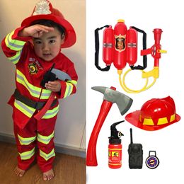 Special Occasions Kids Cosplay Costumes Firefighter Uniform Halloween Carnival Party Kids Children Sam Fireman Role Clothing Suit Boy Performance 230814