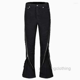 Men's Jeans Vintage Twist Black Micro Flared Jean Men Diagonal Zipper Loose Wide Pants Unisex Streetwear Denim C6OS