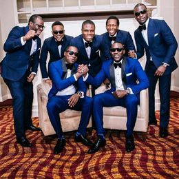 Men's Suits Black Shawl Lapel Men For Wedding Groom Tuxedos Royal Blue Pants 2Piece Slim Terno Masculino Trajes Para Hombre
