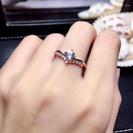 Cluster Rings Natural Blue Aquamarine Gem Ring S925 Silver Gemstone Fashion Grace Water Drop Round Women Girl Party Gift Jewelry