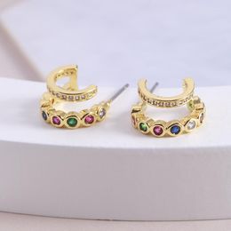 Stud Earrings European And American Color Round Gem Double-Layer Opening C-Shaped For Women