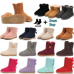 Australia Australian Womens Mini Classic Warm Half Snow Boot USA GS 3282 Winter Full fur Fluffy furry Button Satin Ankle Bow Boots Booties Australie