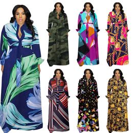 Women Casual Shirt Long Dresses Designer Autumn Winter Plus Size Clothing Loose Skirt Fashion Printed Colourful Shirt Dress 3XL