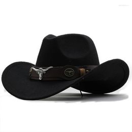 Berets Western Cowboy Hat Roll Brim Cowgirl Cap Jazz Fedora Hats Felt With Cow Band For Women Men Children