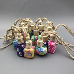 10ml-15 ml Polymer Clay Ceramic essential oil bottle Car hanging decoration Car Home Hanging rope empty Perfume bottle Wooden Lid Gift Bexfd