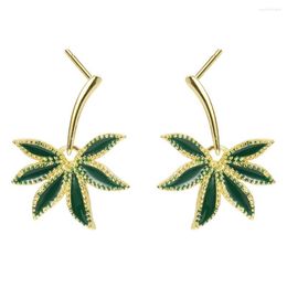 Stud Earrings WPB S925 Sterling Silver Women Green Leaf Female Charm Luxury Jewellery Wedding Girl Gift Party Trend