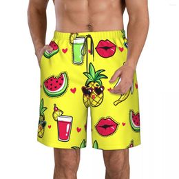 Men's Shorts Quick Dry Swimming For Men Swimwear Man Swimsuit Swim Trunks Summer Bathing Beach Wear Lips Cocktail Watermelon Banana