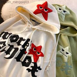 Men's Hoodies Sweatshirts Hip Hop Star Embroidered Jacket Men's Hoodie Y2K Gothic Punk Harajuku Street Clothing Couple Casual Bag Sweater Z230816