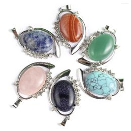 Pendant Necklaces 1PC Fashion Natural Stone Crystal Agate Random Color Charm Oval Droplet DIY Necklace Jewelry Accessories Gift