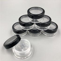 5ML 5G Portable Empty Clear Make-up Powder Puff Box Case Container with Powder Sifter and Black Screw Lid Loose Powder Jar Pot Qcgvd