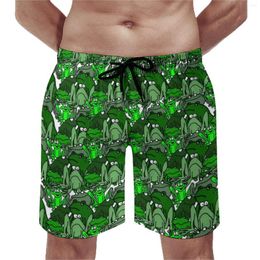 Men's Shorts Board Funny Green Frog Cute Swim Trunks Cartoon Animal Print Male Quick Dry Sports Plus Size Beach