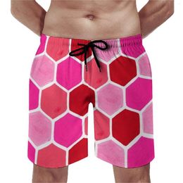 Men's Shorts Geometric Art Print Board Summer Hexagon Honeycomb Running Short Pants Man Vintage Design Plus Size Swimming Trunks