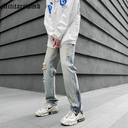 Men's Jeans Tie-dye Washed Ripped Hip Hop High Street Men Clothing Pants Full Length Straight Sping Casual Denim Autumn Trousers