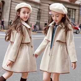 Blankets Swaddling 2023 winter AUTUMN Girls luxury Elegant Woollen Jacket European Kids Tweed Overcoat Children Thickened Coat Outerwear 8 9 12 year 230814