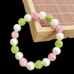 Strand Handmade Greek Sorority Elastic Line White Pear Green Pink Disco Ball Charm Women Bracelet Jewelry