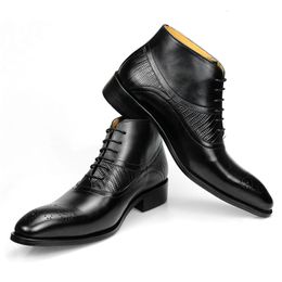 Boots Genuine Leather Shoes Men s Ankle Business Male Blue and Black Basic Boot Lace Up for Men Factory Drop 230815