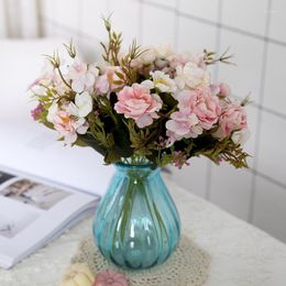 Decorative Flowers Vintage Peony Bouquet Artificial Small Rose Wedding Vases For Home Decoration Silk Fake Flower