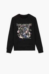 Zadig voltaire women's sweatshirt23 early autumn new french niche ZV gold and silver line letter guitar flower embroidery round neck fleece women's sweater